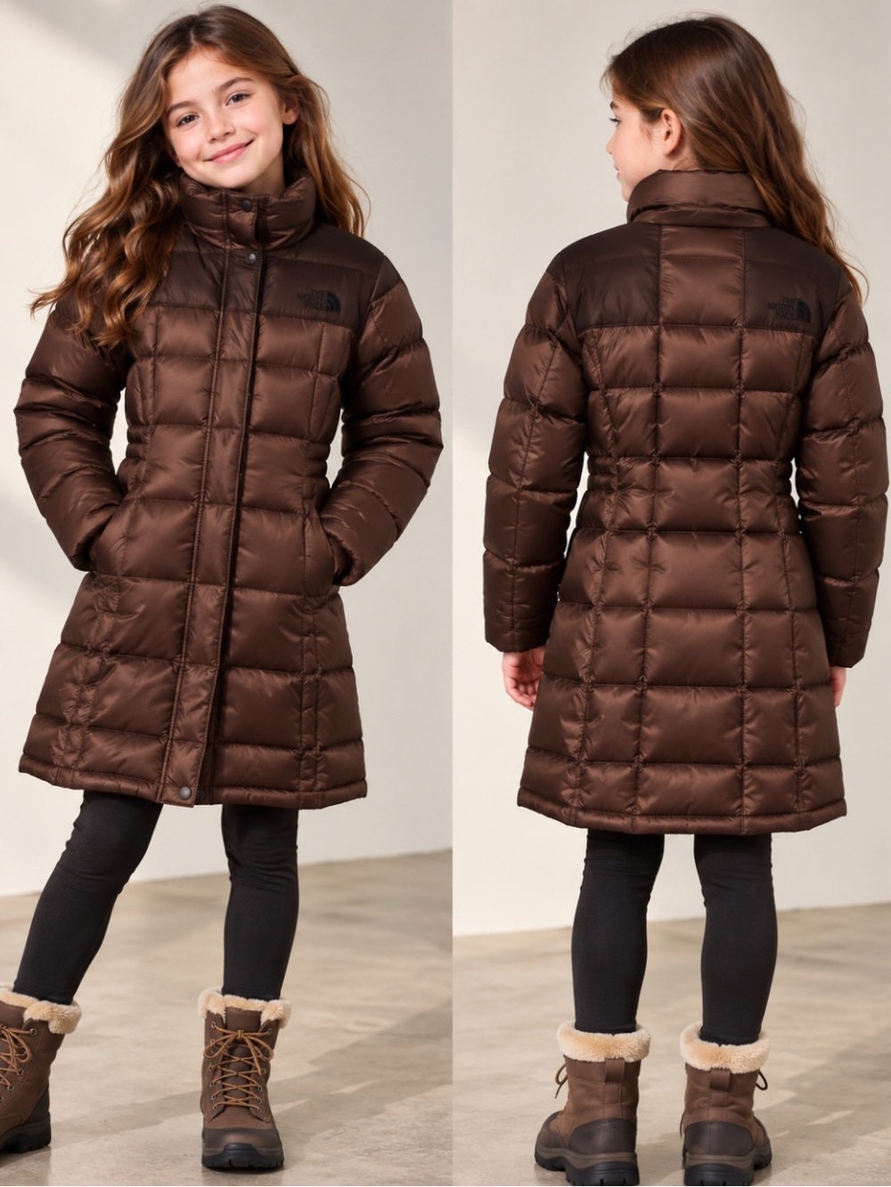 The North Face Girls M 10 Long 600-Fill Down Puffer Coat Rich Chocolate Brown
